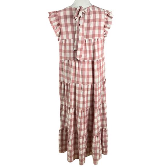 ENGLISH FACTORY Tiered Maxi Dress Cottage Baby Doll Gingham Pink Large Prairie - Picture 6 of 16
